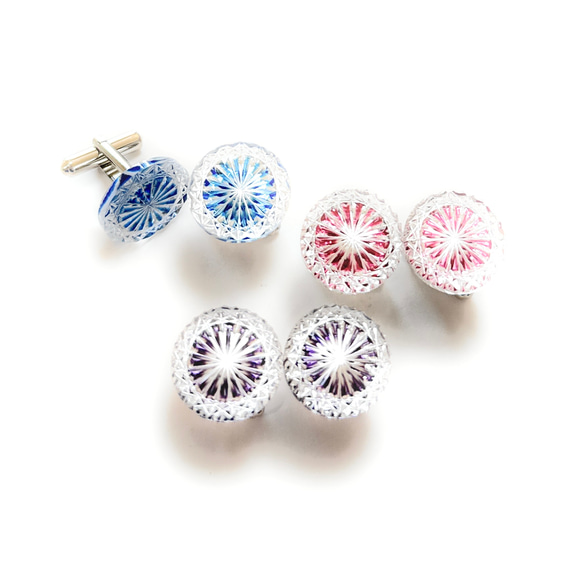 「煌めく希望・成功」東京切子カフスボタン18　輝煌　～きこう～　パープル 5枚目の画像