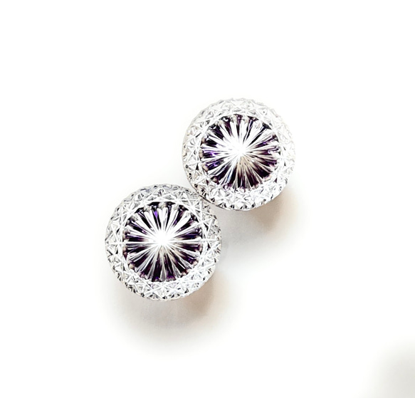 「煌めく希望・成功」東京切子カフスボタン18　輝煌　～きこう～　パープル 2枚目の画像