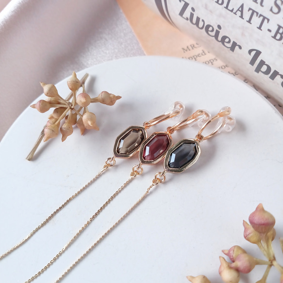 痛くないイヤリング/秋冬色キラリ選べる3色のロングイヤリング/金属アレルギー対応/359 1枚目の画像