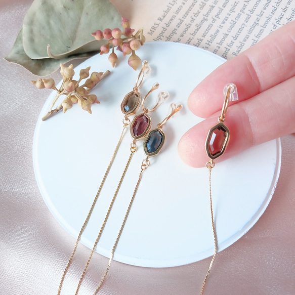 痛くないイヤリング/秋冬色キラリ選べる3色のロングイヤリング/金属アレルギー対応/359 7枚目の画像