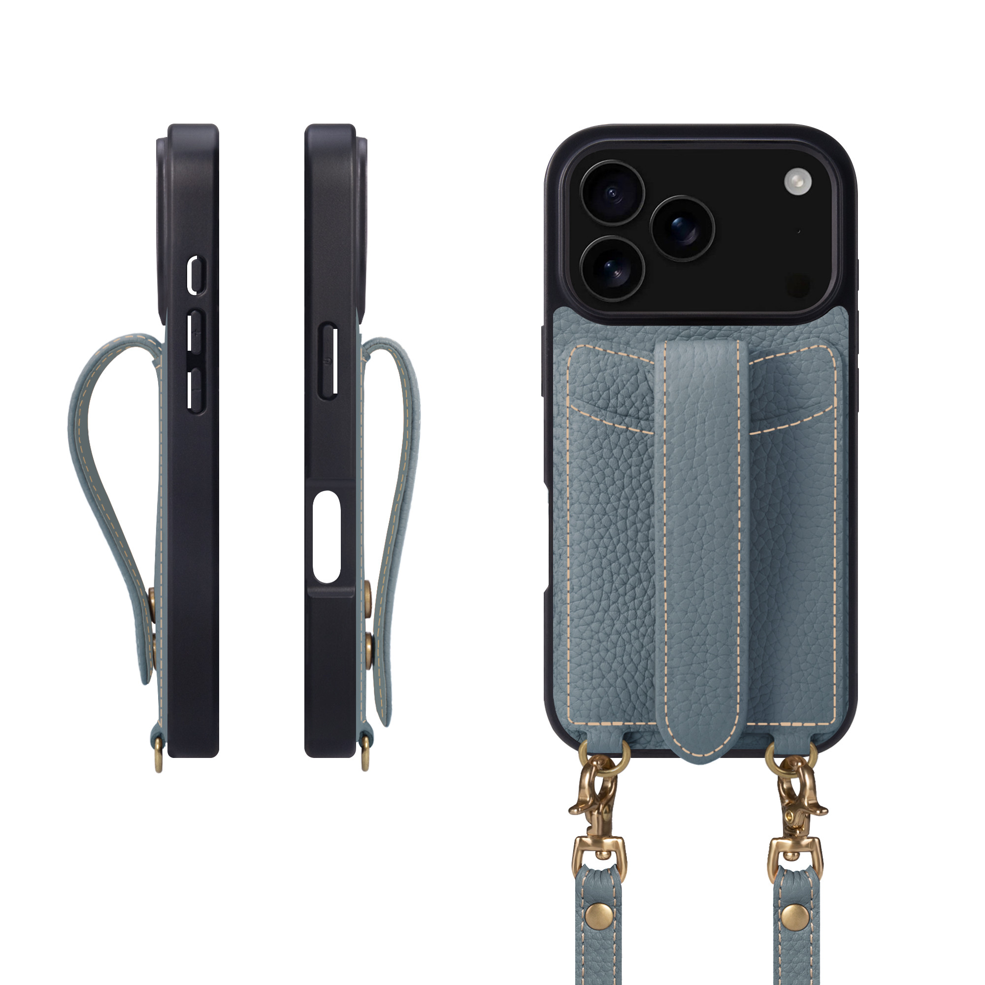 iPhone 17 Pro ケース 本革 落下防止ベルト カード収納ポケット ショルダー付き 7色 COPGC