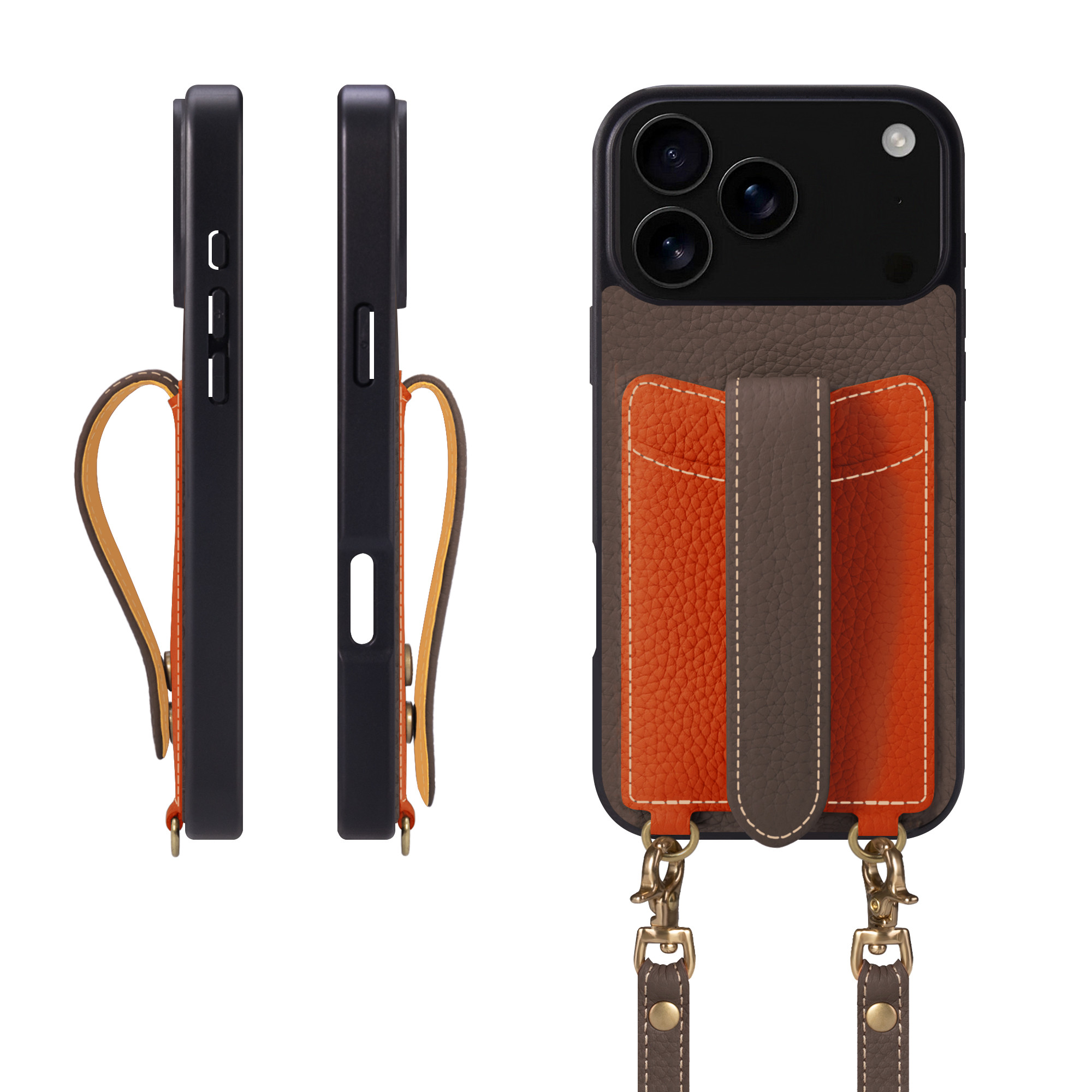 iPhone 17 ProMax ケース 本革 落下防止ベルト カード収納ポケット ショルダー付き 7色 COPGC