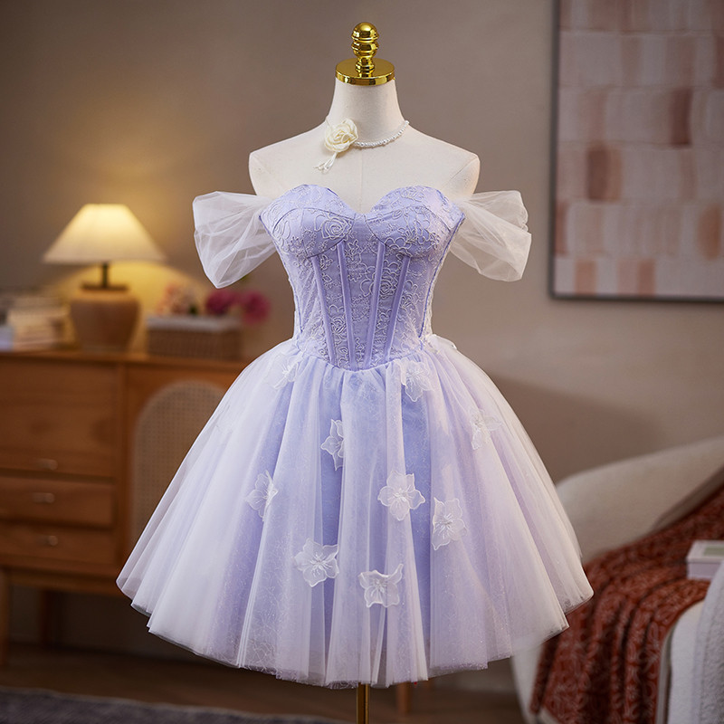 紫 ショート丈 可愛い 綺麗 プリンセス パーティードレス 二次会 ウェディングドレス お呼ばれ LJ-678