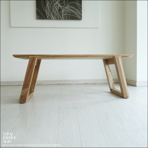 チーク無垢材 ベンチDiag/120 長椅子 ダイニングベンチ 椅子 イス 無垢材ベンチ ナチュラル 世界三大銘木 1枚目の画像