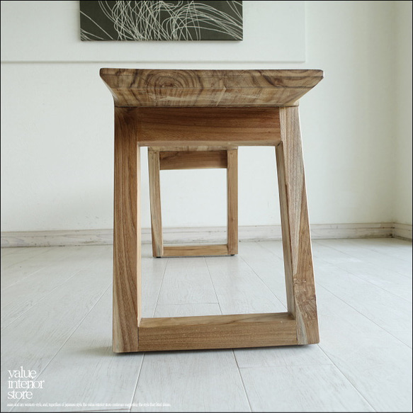 チーク無垢材 ベンチDiag/120 長椅子 ダイニングベンチ 椅子 イス 無垢材ベンチ ナチュラル 世界三大銘木 4枚目の画像