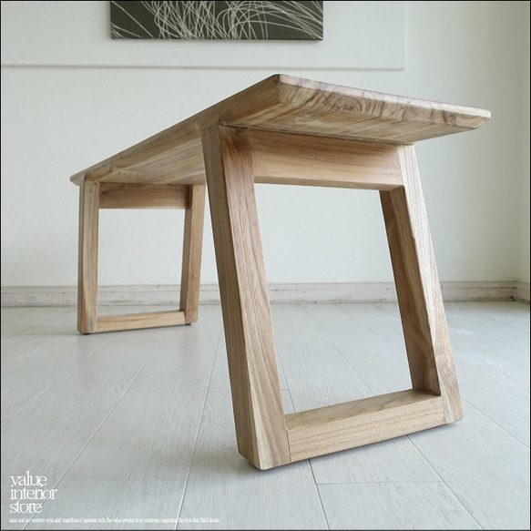 チーク無垢材 ベンチDiag/120 長椅子 ダイニングベンチ 椅子 イス 無垢材ベンチ ナチュラル 世界三大銘木 7枚目の画像