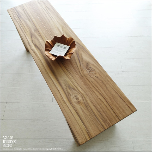 チーク無垢材 ベンチDiag/120 長椅子 ダイニングベンチ 椅子 イス 無垢材ベンチ ナチュラル 世界三大銘木 5枚目の画像