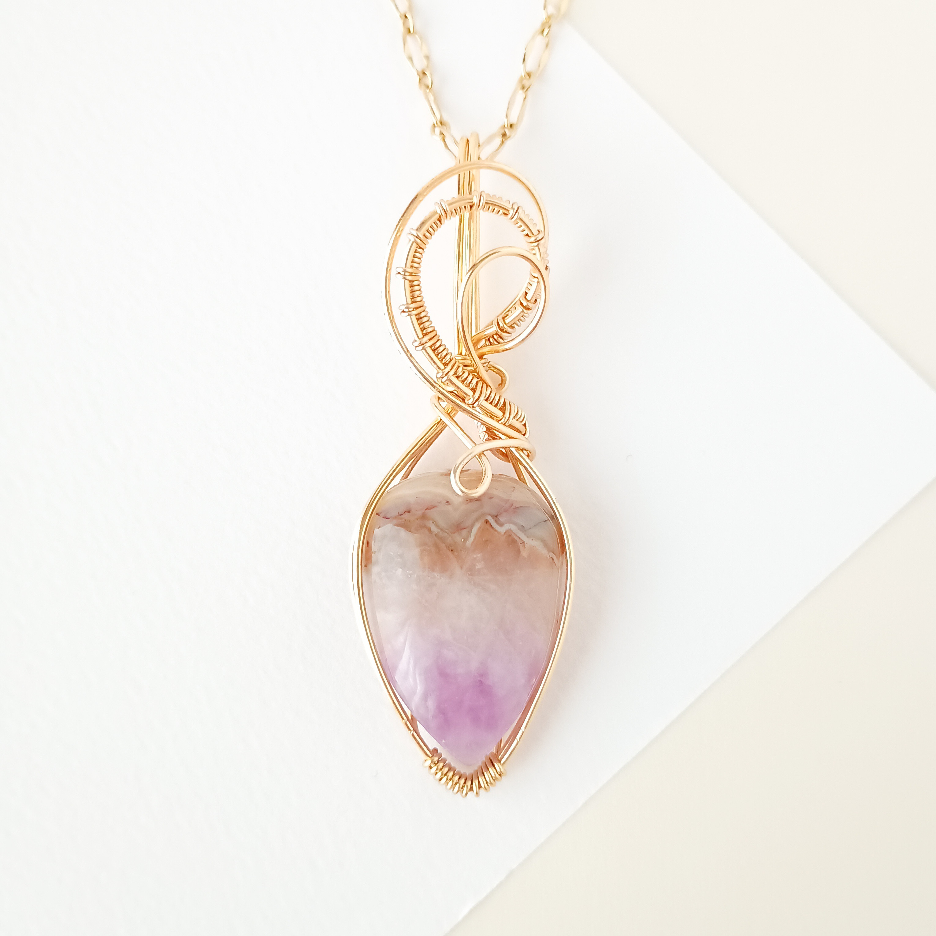 アメジストアゲートペンダントトップ✦ワイヤーラッピング