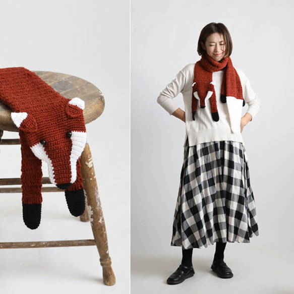 新色　冬支度　寒がりなキツネ　KITSUNE　アニマル　マフラー　ロング巻き　ストール　E70G 4枚目の画像