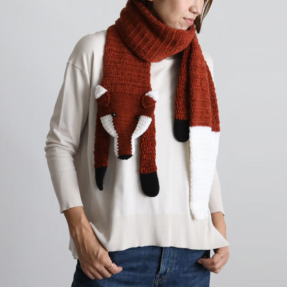 新色 冬支度 寒がりなキツネ KITSUNE アニマル マフラー ロング