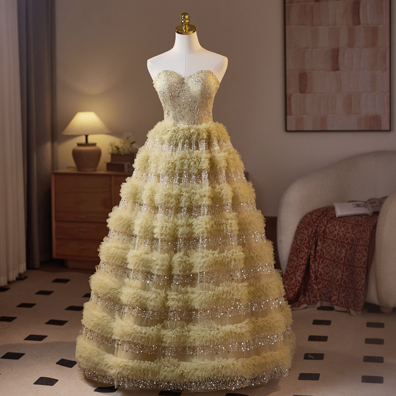 緑 ふわふわ オフショルダー ロング プリンセス パーティードレス 二次会 ウェディングドレス お呼ばれ LJ-674