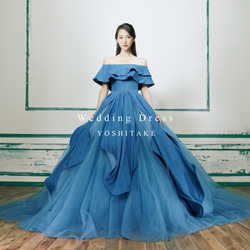 ウエディングドレス.ブルー.カラードレス.デニム.プリンセスライン.Y2326 オーダー制作】ウエディングドレス.ブルー.カラードレス.デニム