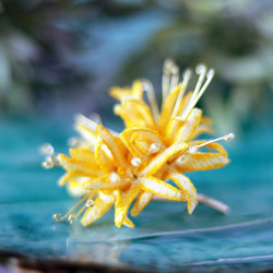 ～秋陽の調べ～　立体刺繍の黄彼岸花ポニーフック 1枚目の画像