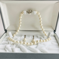 貝パールオールノットネックレスセットS/イヤリング又はピアス/エクリュピンク/専用ケース付/made in japan 1枚目の画像