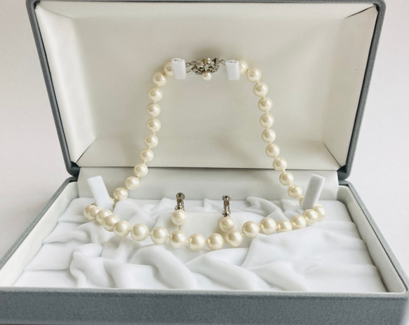 貝パールオールノットネックレスセットS/イヤリング又はピアス/エクリュピンク/専用ケース付/made in japan 1枚目の画像