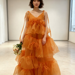 送料無料！カラードレス ピンク もこもこドレス リボン 編み上げ