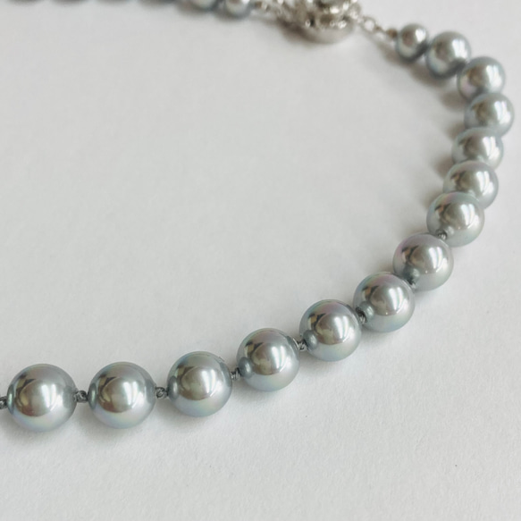 貝磨きパールオールノットネックレスセットケース付/8mmネックレス+イヤリング/グレー/made in japan 6枚目の画像