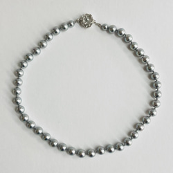 貝磨きパールオールノットネックレスセットケース付/8mmネックレス+イヤリング/グレー/made in japan 3枚目の画像