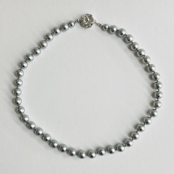 貝磨きパールオールノットネックレスセットケース付/8mmネックレス+イヤリング/グレー/made in japan 3枚目の画像