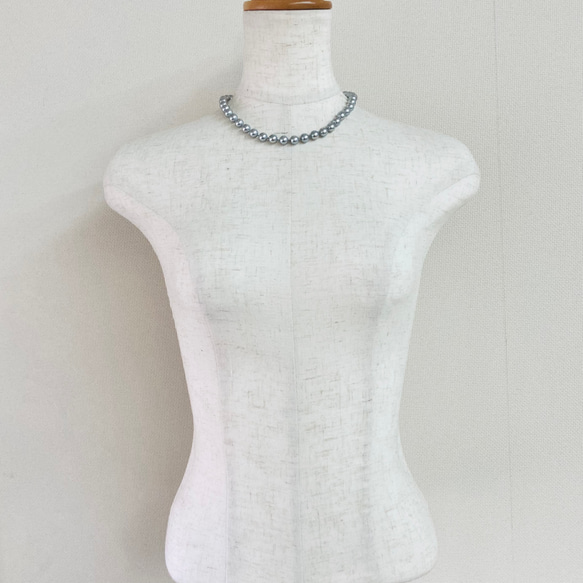 貝磨きパールオールノットネックレスセットケース付/8mmネックレス+イヤリング/グレー/made in japan 8枚目の画像