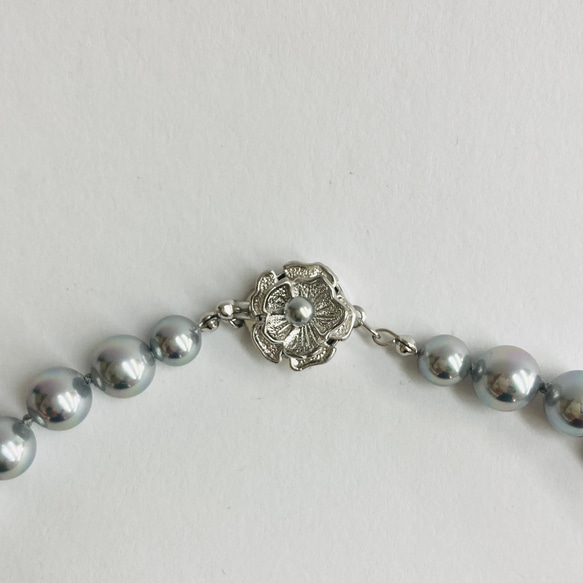 貝磨きパールオールノットネックレスセットケース付/8mmネックレス+イヤリング/グレー/made in japan 7枚目の画像