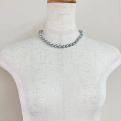 貝磨きパールオールノットネックレスセットケース付/8mmネックレス+イヤリング/グレー/made in japan 9枚目の画像