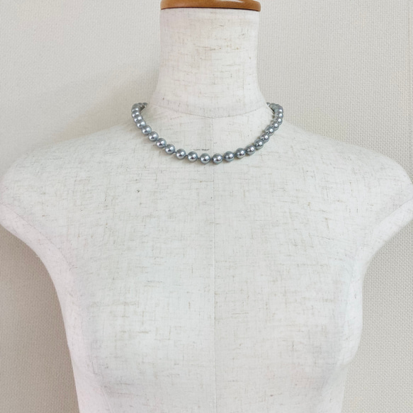 貝磨きパールオールノットネックレスセットケース付/8mmネックレス+イヤリング/グレー/made in japan 9枚目の画像