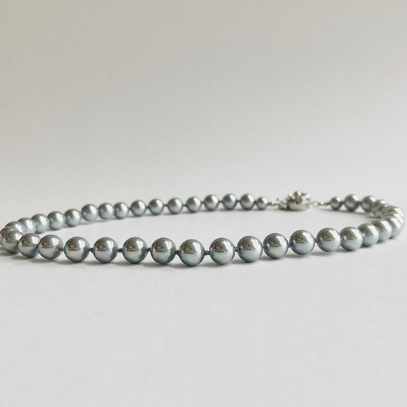 貝磨きパールオールノットネックレスセットケース付/8mmネックレス+イヤリング/グレー/made in japan 4枚目の画像