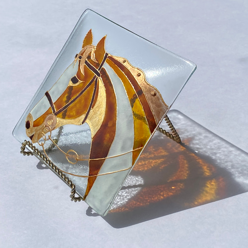  2026年 干支プレート 馬 新年2026年干支ガラスプレート 馬をグラスペイント（ガラス絵付） 中皿