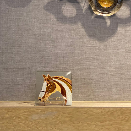 新年2026年干支ガラスプレート 馬をグラスペイント（ガラス絵付） 中皿