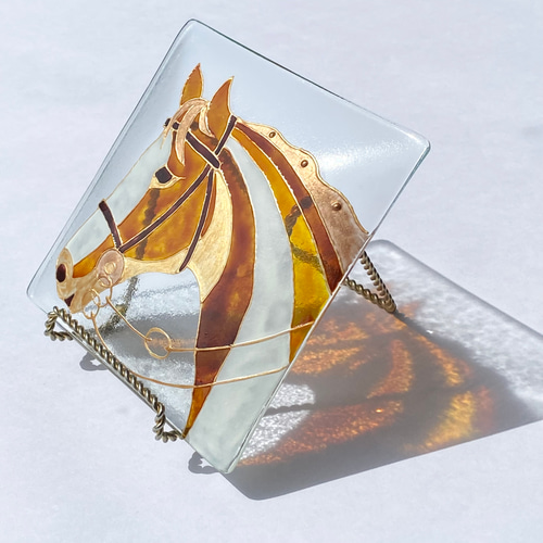 新年2026年干支ガラスプレート 馬をグラスペイント（ガラス絵付） 中皿