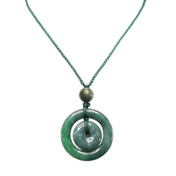 一点物天然石AAA本翡翠ジェダイト丸ペンダントトップ手編み糸