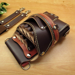 【トリマー向き】  本革　８丁差し シザーケース  ( ダークブラウン×茶色 )　TSC-13/CDB 3枚目の画像