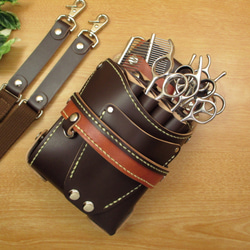 【トリマー向き】  本革　８丁差し シザーケース  ( ダークブラウン×茶色 )　TSC-13/CDB 6枚目の画像