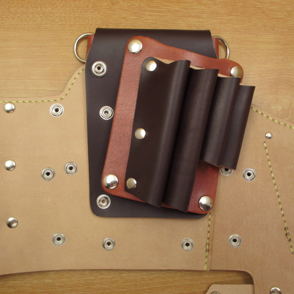 【トリマー向き】  本革　８丁差し シザーケース  ( ダークブラウン×茶色 )　TSC-13/CDB 5枚目の画像