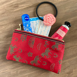 畳縁　硬幣錢包　名片夾　馬　松竹梅　日式　紅色和金色 第6張的照片