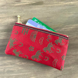 畳縁　硬幣錢包　名片夾　馬　松竹梅　日式　紅色和金色 第2張的照片