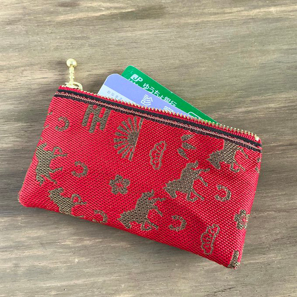 畳縁　硬幣錢包　名片夾　馬　松竹梅　日式　紅色和金色 第2張的照片