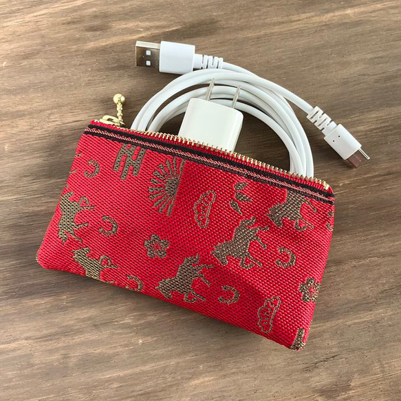 畳縁　硬幣錢包　名片夾　馬　松竹梅　日式　紅色和金色 第1張的照片