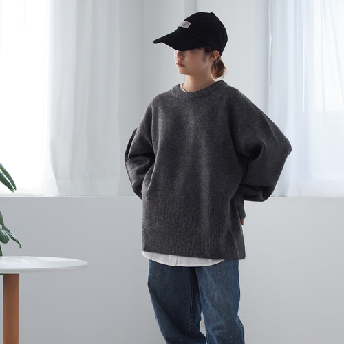 オーバーサイズ サイドスリットニット Little B チャコールグレー(長袖