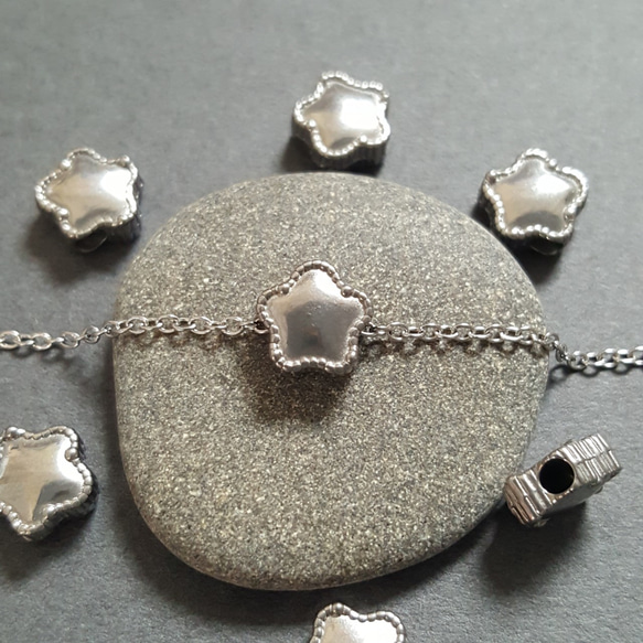 [1pcs] オール ステンレス ぷっくり スター 星 ビーズ チャーム サージカルステンレス 金属アレルギー対応 5枚目の画像