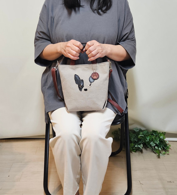 　ミニトート 鞄工房が作る　小さいながらも帆布と本革使いの本格派　フレンチブルドック 13枚目の画像