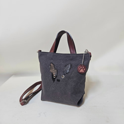 　ミニトート 鞄工房が作る　小さいながらも帆布と本革使いの本格派　フレンチブルドック 3枚目の画像