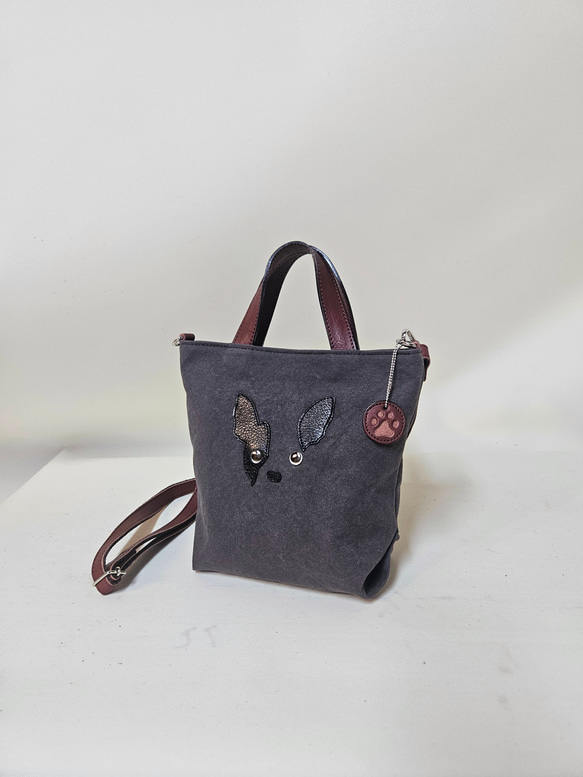 　ミニトート 鞄工房が作る　小さいながらも帆布と本革使いの本格派　フレンチブルドック 3枚目の画像