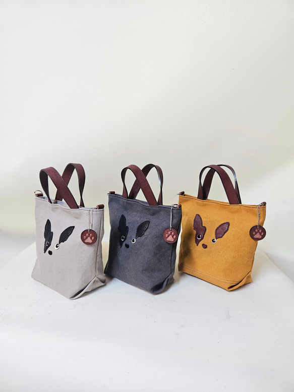 　ミニトート 鞄工房が作る　小さいながらも帆布と本革使いの本格派　フレンチブルドック 4枚目の画像