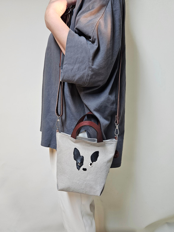 　ミニトート 鞄工房が作る　小さいながらも帆布と本革使いの本格派　フレンチブルドック 12枚目の画像