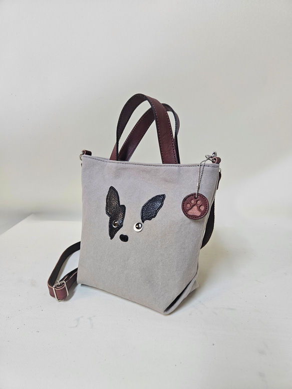 　ミニトート 鞄工房が作る　小さいながらも帆布と本革使いの本格派　フレンチブルドック 1枚目の画像