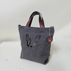 　ミニトート 鞄工房が作る　小さいながらも帆布と本革使いの本格派　フレンチブルドック 6枚目の画像