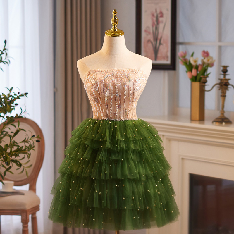 緑 ふわふわ ショート丈 可愛い 綺麗 プリンセス パーティードレス 二次会 ウェディングドレス お呼ばれ LJ-665