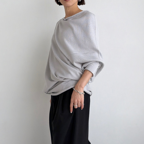 【天然素材・綿麻】アートシルエットニット　pale gray(ペールグレー) 4枚目の画像